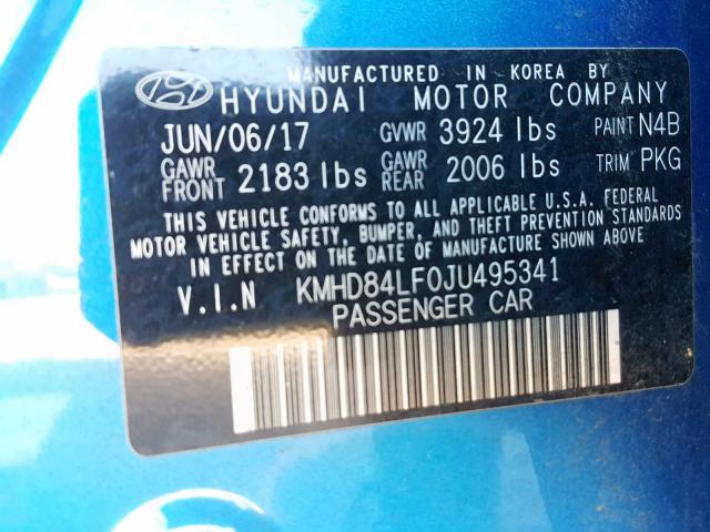 KMHD84LF0JU495341 - 2018 HYUNDAI ELANTRA SEL  photo 10