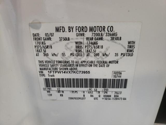 1FTPW14VX7KC73955 - 2007 FORD F-150 SUPERCREW WHITE photo 12