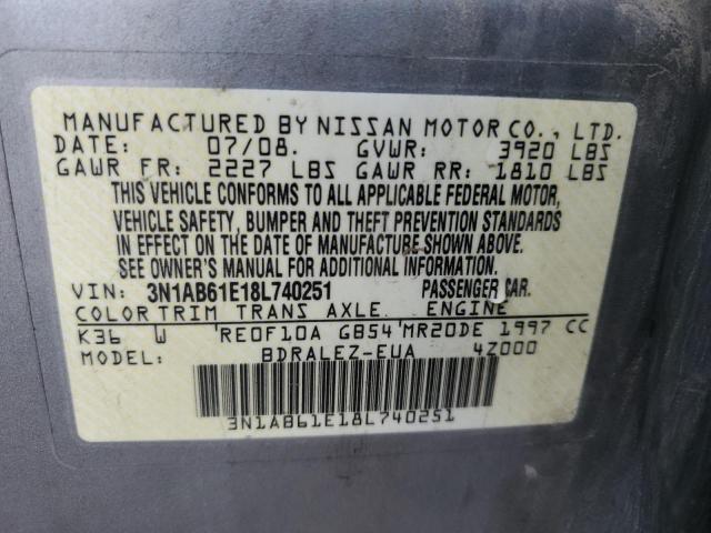 3N1AB61E18L740251 - 2008 NISSAN SENTRA 2.0 SILVER photo 12