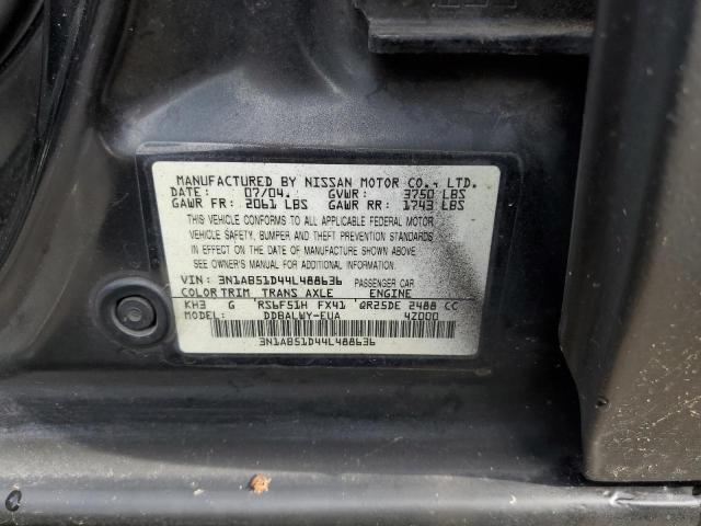 3N1AB51D44L488636 - 2004 NISSAN SENTRA SE-R SPEC V BLACK photo 13