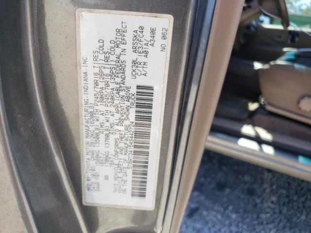 5TBRT34154S442724 - 2004 TOYOTA TUNDRA ACCESS CAB SR5 GRAY photo 12