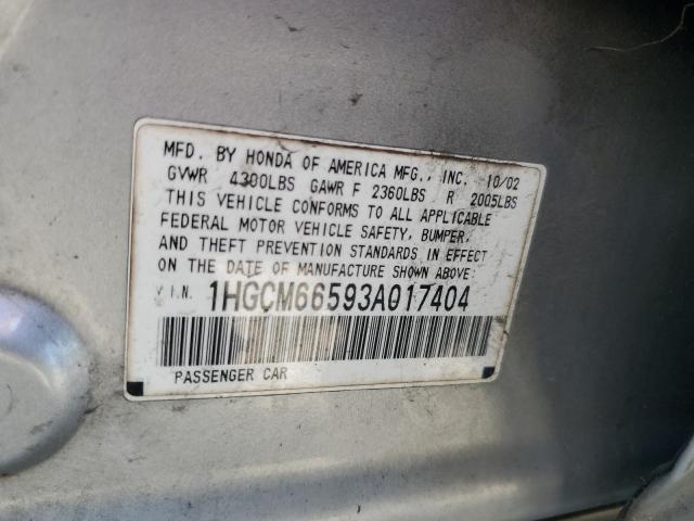 1HGCM66593A017404 - 2003 HONDA ACCORD EX SILVER photo 12