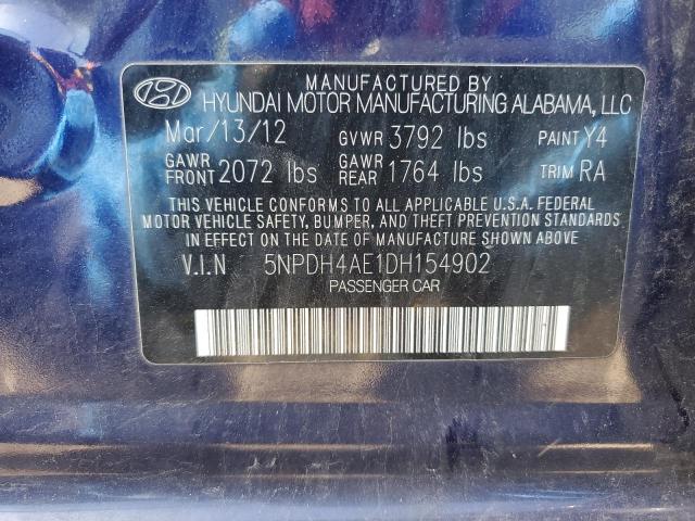 5NPDH4AE1DH154902 - 2013 HYUNDAI ELANTRA GLS BLUE photo 13