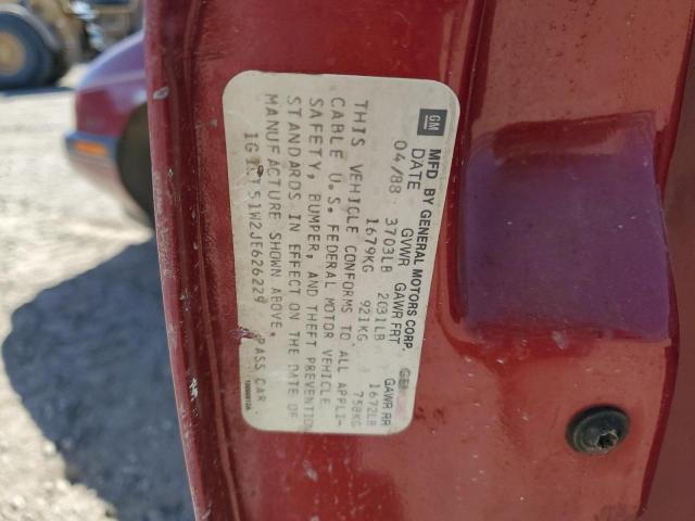 1G1LT51W2JE626229 - 1988 CHEVROLET CORSICA RED photo 12