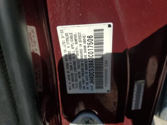 JH4DC53843C017506 - 2003 ACURA RSX RED photo 12