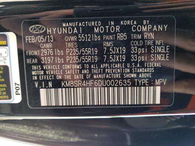 KM8SR4HF6DU002635 - 2013 HYUNDAI SANTA FE LIMITED BLACK photo 13