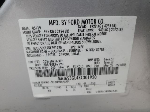 MAJ6S3GL4KC301920 - 2019 FORD ECOSPORT SE 银色 照片 14