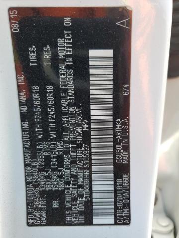 5TDKKRFH6FS105927 - 2015 TOYOTA HIGHLANDER XLE WHITE photo 14