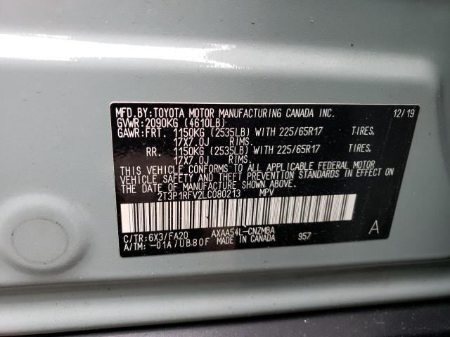 2T3P1RFV2LC080213 - 2020 TOYOTA RAV4 XLE GRAY photo 13