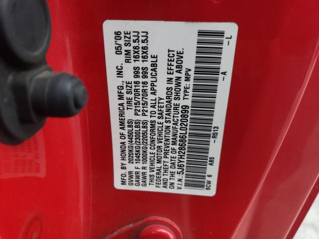 5J6YH28686L020899 - 2006 HONDA ELEMENT EX RED photo 12