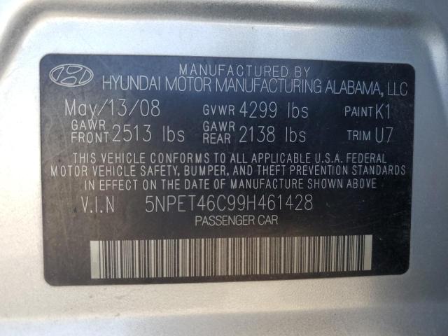 5NPET46C99H461428 - 2009 HYUNDAI SONATA GLS SILVER photo 12