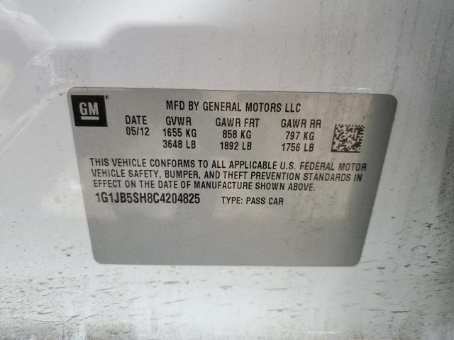 1G1JB5SH8C4204825 - 2012 CHEVROLET SONIC LS 白色 照片 12