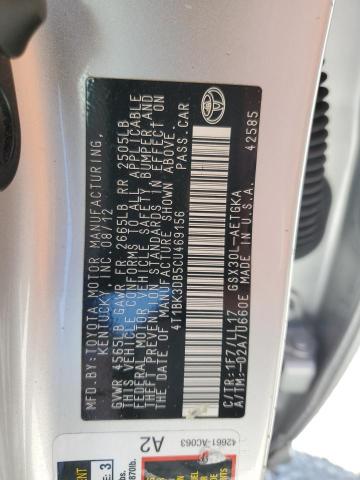 4T1BK3DB5CU469156 - 2012 TOYOTA AVALON BASE 银色 照片 12