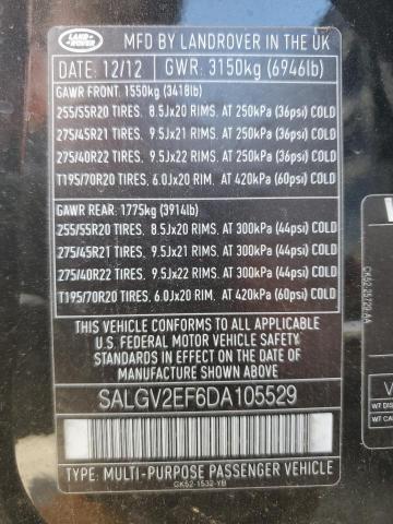 SALGV2EF6DA105529 - 2013 LAND ROVER RANGE ROVE AUTOBIOGRAPHY BLACK photo 13