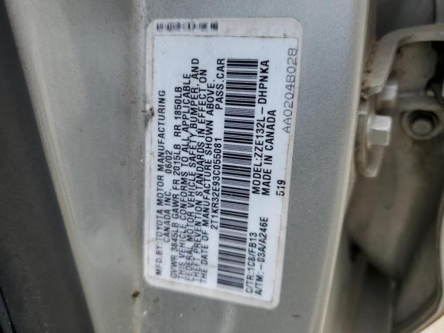 2T1KR32E93C055081 - 2003 TOYOTA COROLLA MA XR SILVER photo 10