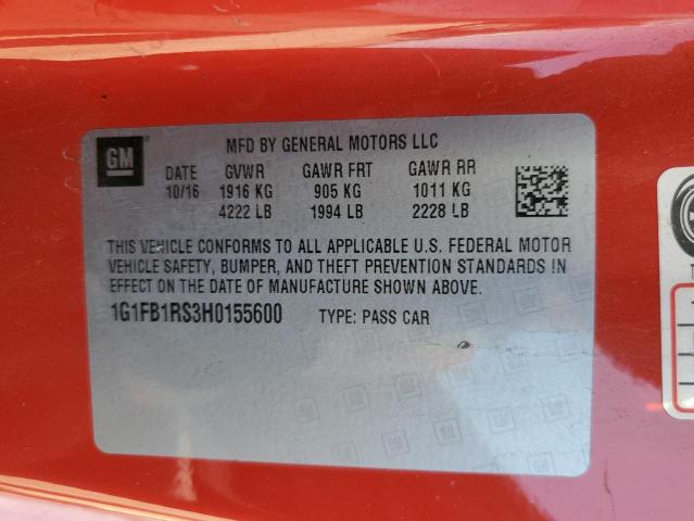 1G1FB1RS3H0155600 - 2017 CHEVROLET CAMARO LT RED photo 12