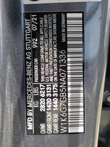 W1K6G7GB5NA071336 - 2022 MERCEDES-BENZ S 580 4MATIC GRAY photo 12