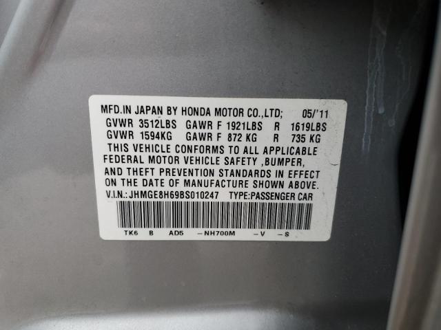 JHMGE8H69BS010247 - 2011 HONDA FIT SPORT SILVER photo 12