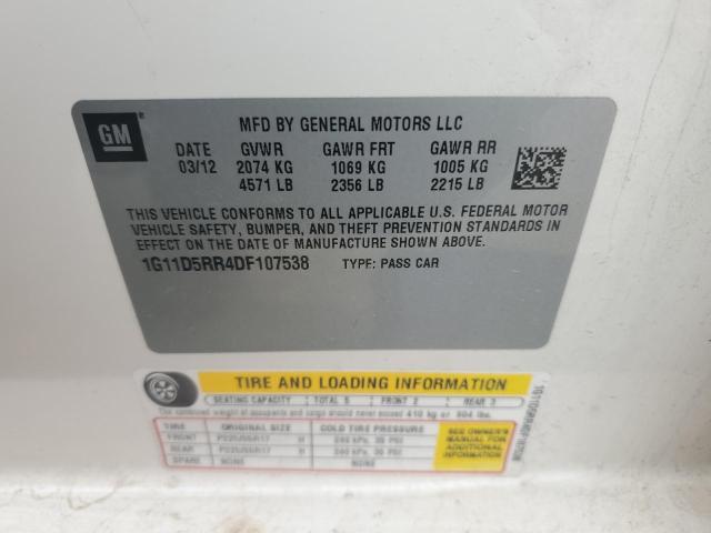 1G11D5RR4DF107538 - 2013 CHEVROLET MALIBU 1LT WHITE photo 12