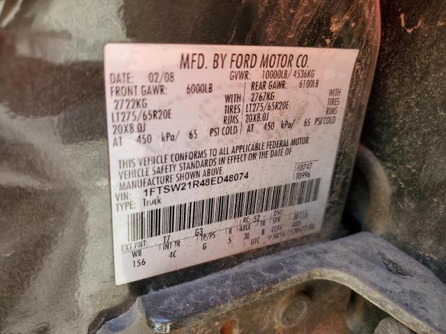 1FTSW21R48ED48074 - 2008 FORD F250 SUPER DUTY GRAY photo 12