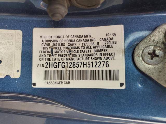 2HGFG12857H512276 - 2007 HONDA CIVIC EX BLUE photo 13