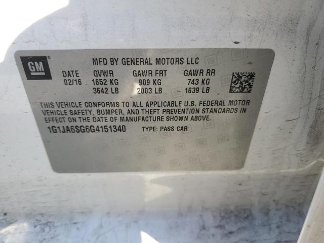 1G1JA6SG6G4151340 - 2016 CHEVROLET SONIC LS WHITE photo 12