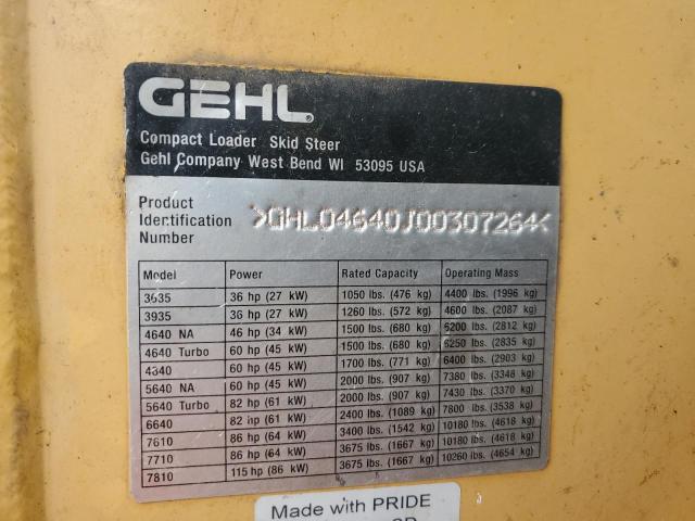 GHL04640J00307264 - 2006 GEHL SKIDLOADER YELLOW photo 10