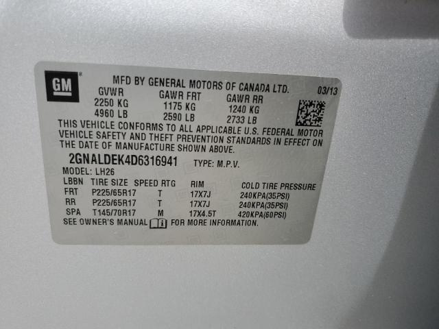 2GNALDEK4D6316941 - 2013 CHEVROLET EQUINOX LT SILVER photo 12