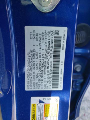 2HGFE2F57NH556465 - 2022 HONDA CIVIC SPORT 蓝色 照片 12