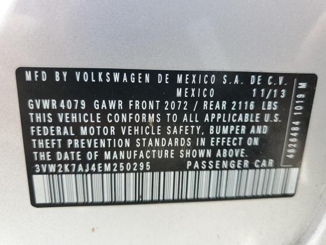 3VW2K7AJ4EM250295 - 2014 VOLKSWAGEN JETTA BASE Արծաթագույն լուսանկար 12