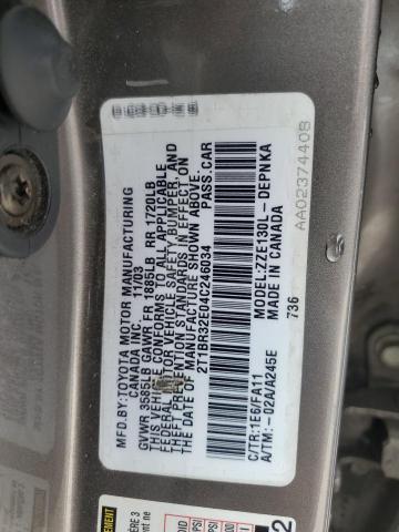 2T1BR32E04C246034 - 2004 TOYOTA COROLLA CE GRAY photo 13