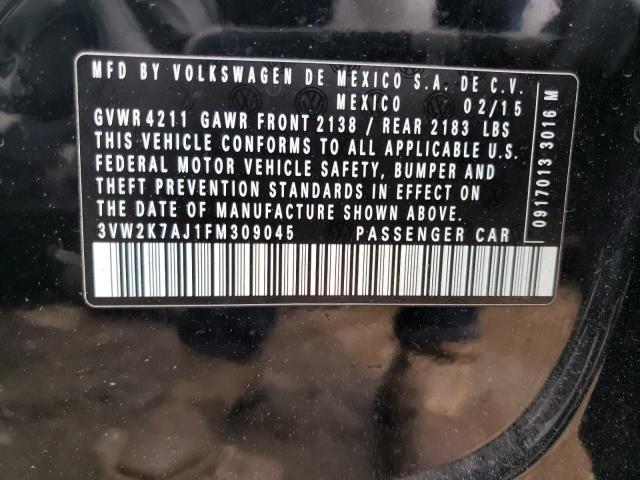 3VW2K7AJ1FM309045 - 2015 VOLKSWAGEN JETTA BASE 黑色 照片 13
