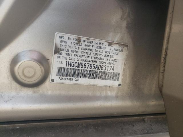 1HGCM56785A063174 - 2005 HONDA ACCORD EX GOLD photo 12