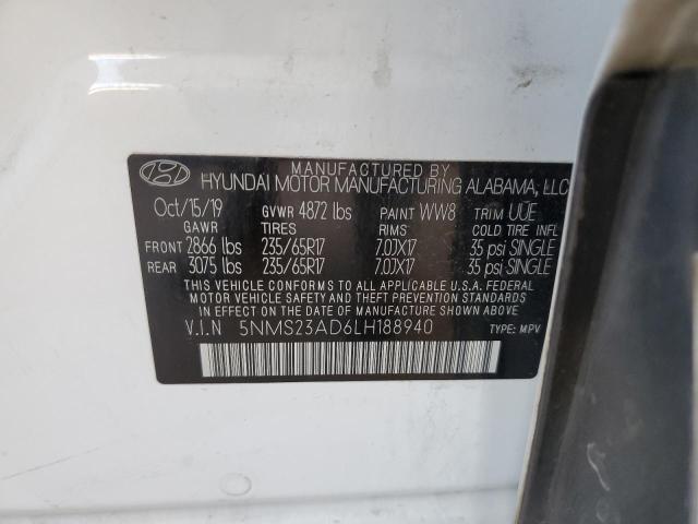 5NMS23AD6LH188940 - 2020 HYUNDAI SANTA FE SE WHITE photo 14