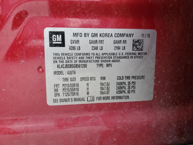 KL4CJBSB5GB561260 - 2016 BUICK ENCORE CONVENIENCE 勃艮第红 照片 12