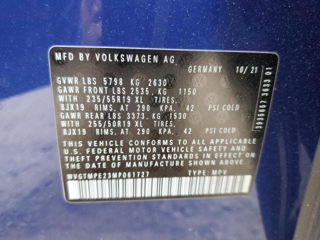 WVGTMPE23MP061727 - 2021 VOLKSWAGEN ID.4 PRO S ლურჯი ფოტო 12