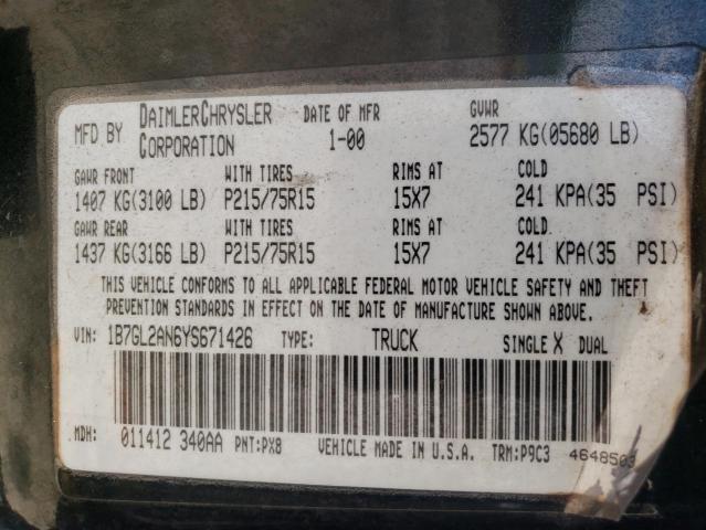 1B7GL2AN6YS671426 - 2000 DODGE DAKOTA QUAD BLACK photo 12