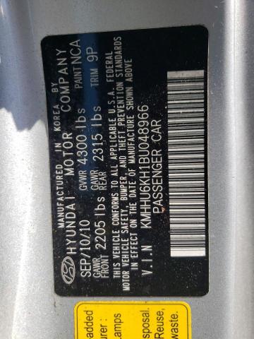 KMHHU6KH1BU048966 - 2011 HYUNDAI GENESIS CO 3.8L SILVER photo 12