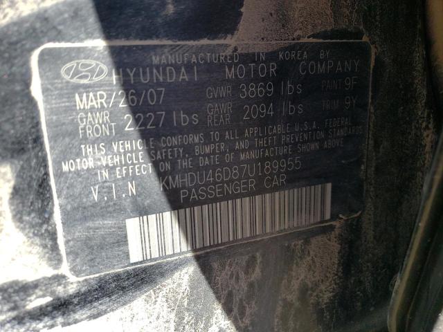 KMHDU46D87U189955 - 2007 HYUNDAI ELANTRA GLS BLACK photo 12