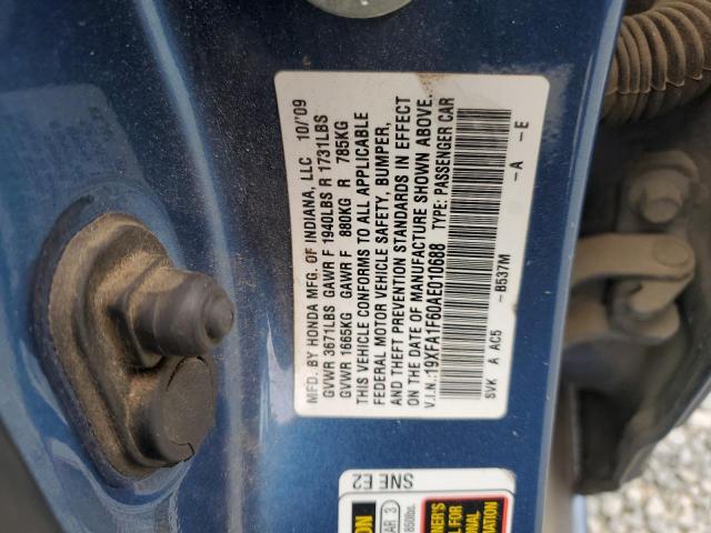 19XFA1F60AE010688 - 2010 HONDA CIVIC LX-S BLUE photo 13