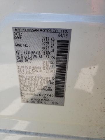 5N1DR2MM3KC627742 - 2019 NISSAN PATHFINDER S WHITE photo 12