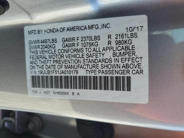 19UUB1F51JA010179 - 2018 ACURA TLX TECH SILVER photo 12