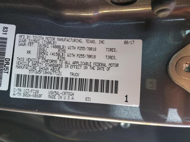 5TFUW5F18HX677121 - 2017 TOYOTA TUNDRA DOUBLE CAB SR/SR5 GRAY photo 12