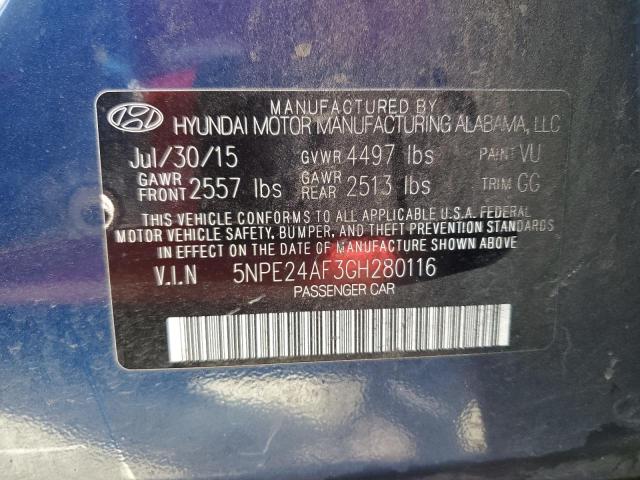 5NPE24AF3GH280116 - 2016 HYUNDAI SONATA SE BLUE photo 12