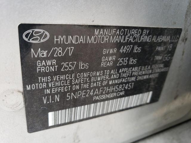 5NPE24AF2HH582451 - 2017 HYUNDAI SONATA SE SILVER photo 12