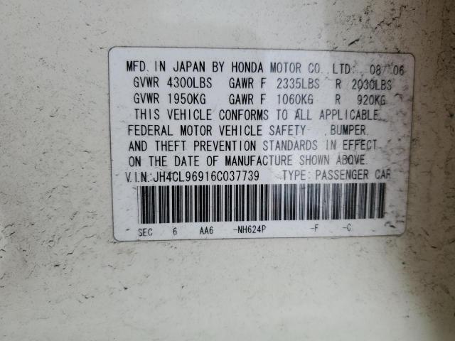 JH4CL96916C037739 - 2006 ACURA TSX WHITE photo 12