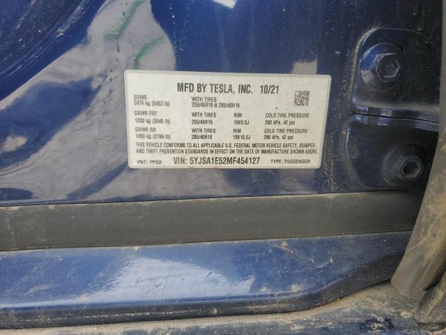 5YJSA1E52MF454127 - 2021 TESLA MODEL S Mavi foto 12
