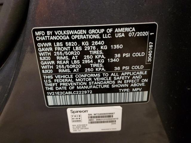 1V21E2CA8LC222972 - 2020 VOLKSWAGEN ATLAS CROS SE Серый фото 12