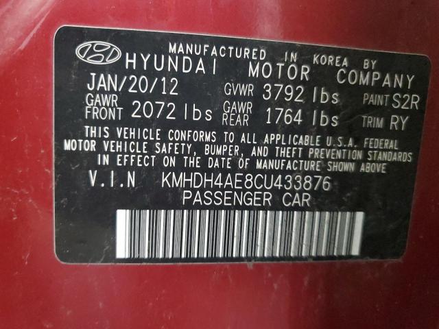 KMHDH4AE8CU433876 - 2012 HYUNDAI ELANTRA GLS MAROON photo 13