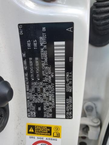 5TDJKRFH7FS157417 - 2015 TOYOTA HIGHLANDER XLE 白色 照片 13